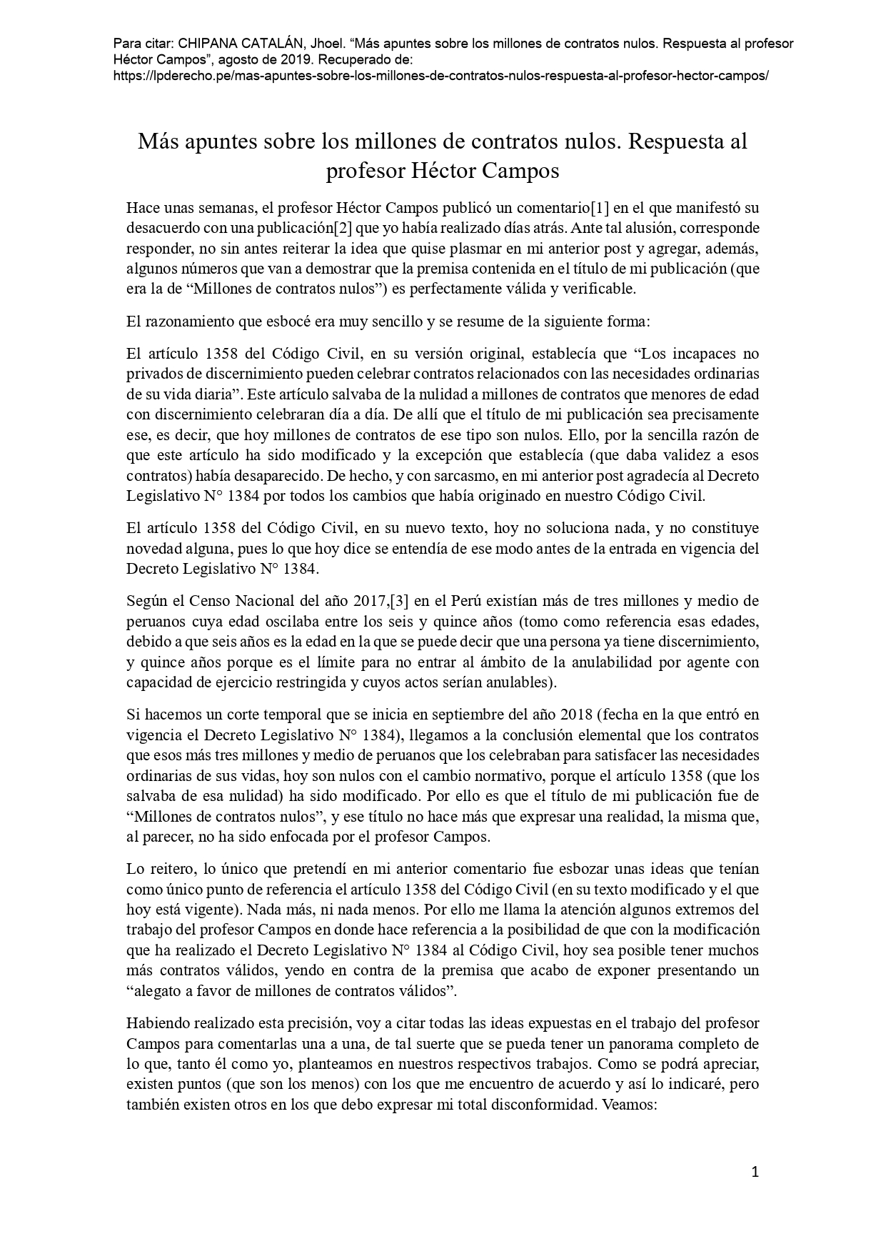 Lee más sobre el artículo Más apuntes sobre los millones de contratos nulos. Respuesta al profesor Héctor Campos